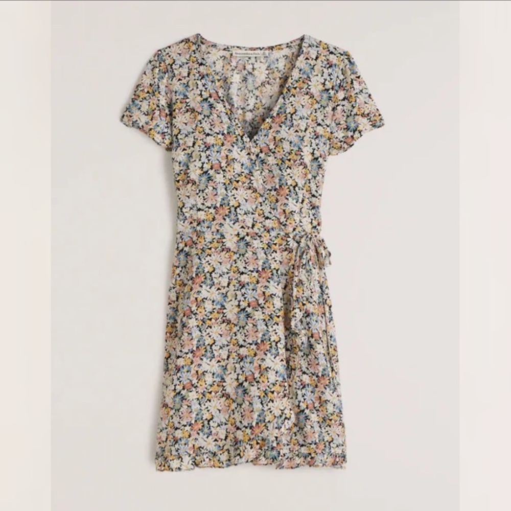Short-Sleeve Ruffle Wrap Mini Dress